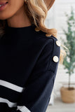 Striped Turtleneck Long Sleeve Sweater with Buttons