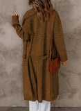 Brown Shawl Collar Belted Knitted Long Sweater