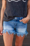 Fringe Hem High Rise Denim Shorts