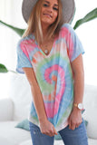 Tie-dye Short Sleeve V Neck T-Shirt