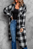 Plaid Print Buttoned Pocketed Long Sleeve Long Coat