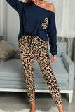 Casual Long Sleeve Leopard Pants Loungewear Set