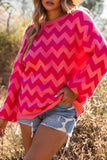 Bi-color Zigzag Lantern Sleeve Knit Sweater