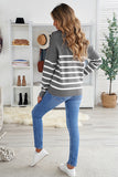 Striped Turtleneck Long Sleeve Sweater with Buttons