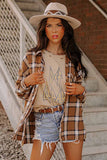 Chest Pockets Side Split Plaid Shirt Jacket