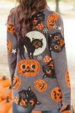 Multicolor Shawl Neck Pumpkin&Cat Print Halloween Cardigan