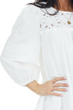 Eyelet Lace Yoke Mini Dress with 3/4 Bubble Sleeves