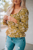 Yellow Square Neck Smocked Floral Top