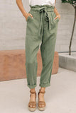 Paper Bag Elastic Waistband Casual Pants