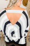 Striped Color Block Cut Out Back Plus Size Sweater