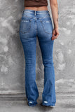 Acid Wash Beaded Ripped High Waist Flare Jeans