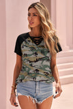 CrissCross Camo V Neck T-Shirt