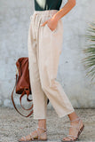 Beige Drawstring Pocketed Straight Leg Denim Pants