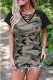 CrissCross Camo V Neck T-Shirt