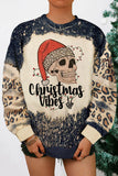 Christmas Vibes Skull Leopard Color Block Sweatshirt