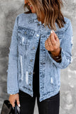 Distressed Buttons Washed Denim Jacket