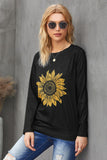 Sunflower Print Black Knit Top