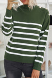 Striped Turtleneck Long Sleeve Sweater with Buttons