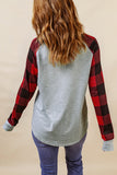 Merry Christmas Plaid Color Block Long Sleeve Top