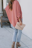 V Neck 3/4 Sleeve High Low Hem Shirt