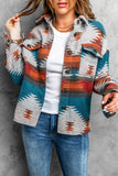 Distressed Aztec Print Lapel Long Sleeve Button Shirt Jacket