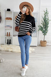 Striped Turtleneck Long Sleeve Sweater with Buttons