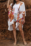 Multicolor Kimono Sleeve Floral Print Graceful Cover Up