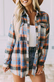 color Plaid Button Down Ruffled Shirt Jacket