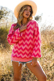 Bi-color Zigzag Lantern Sleeve Knit Sweater