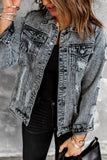 Distressed Buttons Washed Denim Jacket