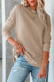 Crew Neck Ribbed Trim Waffle Knit Top