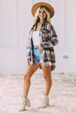 color Plaid Button Down Ruffled Shirt Jacket