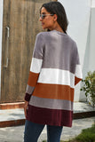 colour Open Front Colorblock Cardigan with Pockets