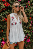 Embroidered Crochet Babydoll Tank