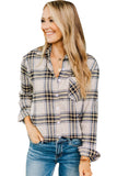 Khaki Chest Pocket Plaid Pattern Long Sleeve Shirt