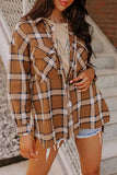 Chest Pockets Side Split Plaid Shirt Jacket