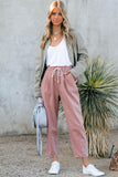 Beige Drawstring Pocketed Straight Leg Denim Pants