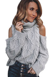 Turtleneck Cold Shoulder Textured Sweater