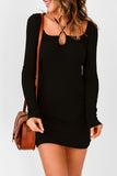 Black Halter Neck Long Sleeve Knitted Sweater Dress