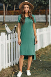 Casual Short Sleeve T-shirt Midi Dress with High Splits