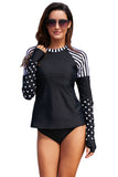 Striped and Polka Dot Detail Rashguard Top