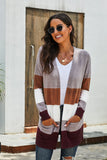 Open Front Colorblock Cardigan with Pockets