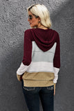 Zipped Front Colorblock Hollow-out Knit Hoodie