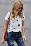 V Neck Stars Print Gray T-shirt