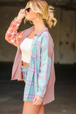 Pink Plaid Contrast Color Block Shirt