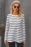 Stripe Elbow Patch Button Back Tunic Top