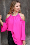 Ruffled Cold Shoulder Long Sleeve Top