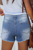 Frayed Hem Denim Shorts with Pockets