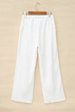 Drawstring Waist Crinkled Wide Leg Pants