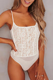 Lace Mesh Patchwork High Cut Bodysuit